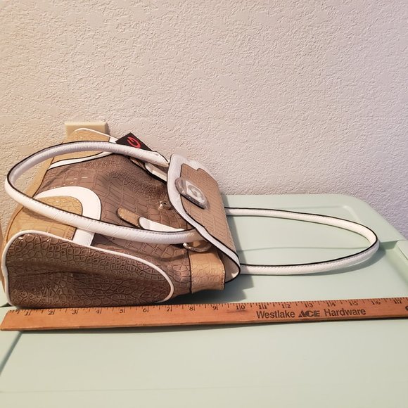 Guess Alligator Crocodile Handbag tote brown white NWT - Picture 3 of 6